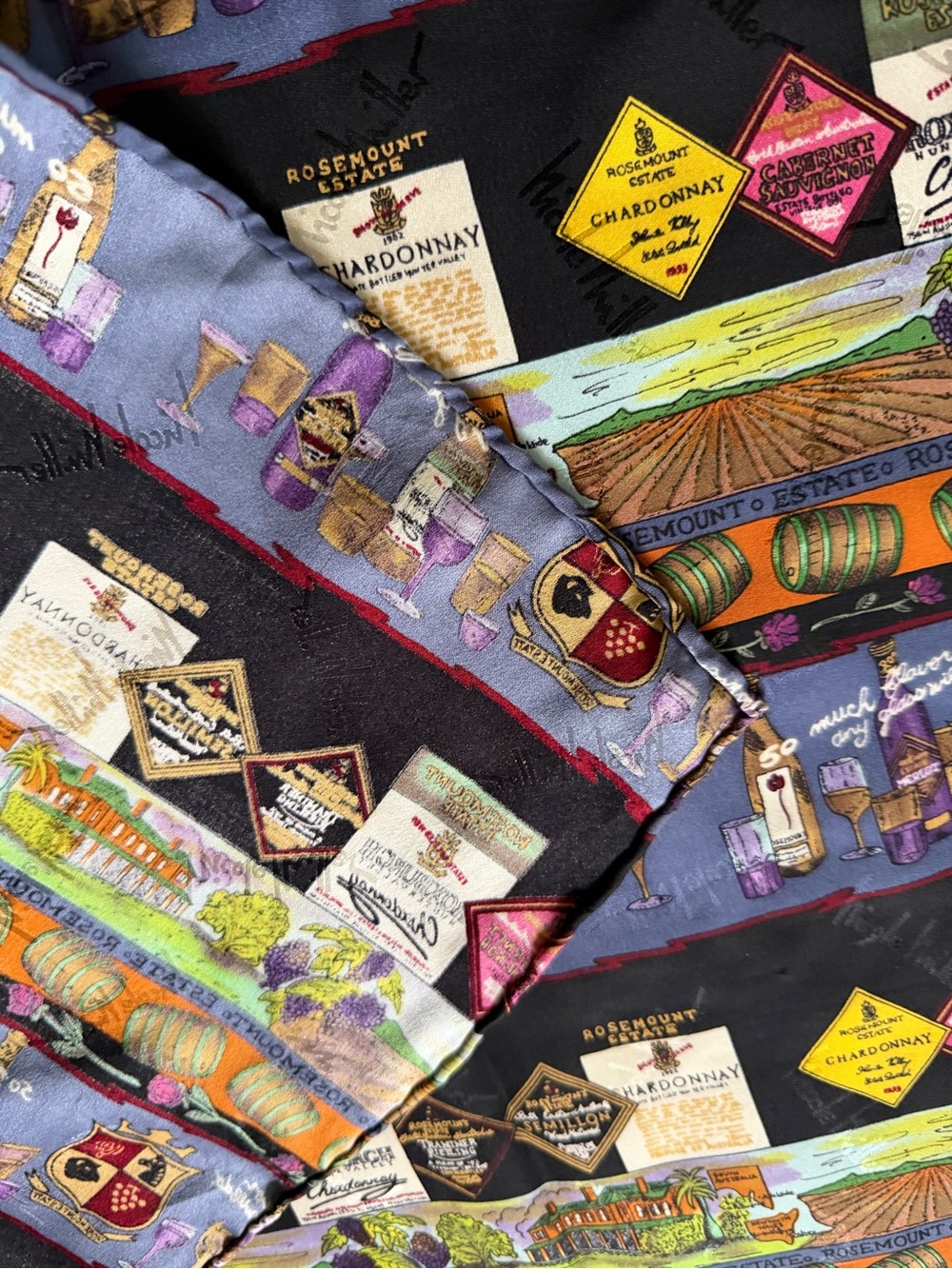 Nicole Miller Vintage 1994 Oversized Square Silk Scarf Wine Connoisseur Labels - Picture 3 of 7